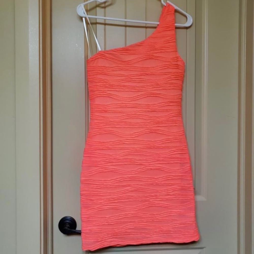 Juniors size Medium dress one shoulder coral pink